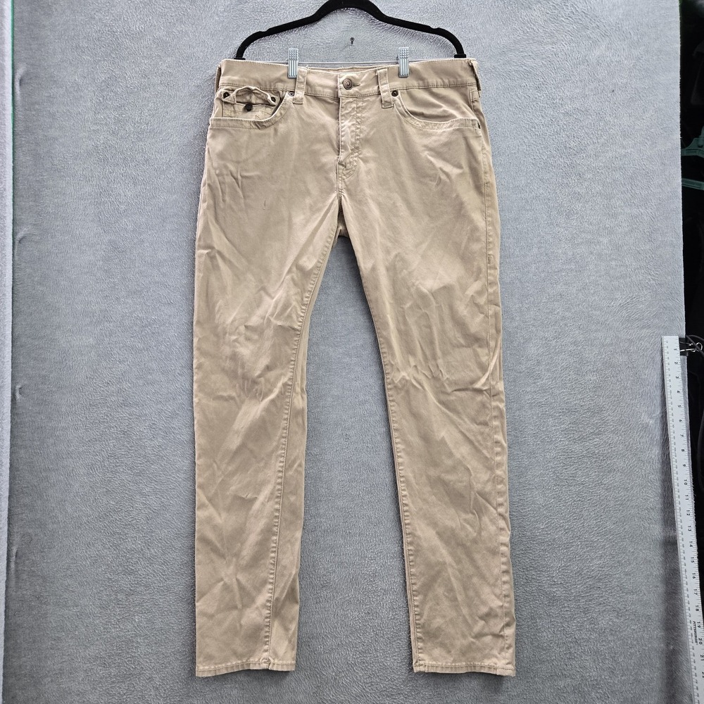True Religion Men Pants 36 Brown Chino Geno Relaxed Slim Flap Pockets  32" READ
